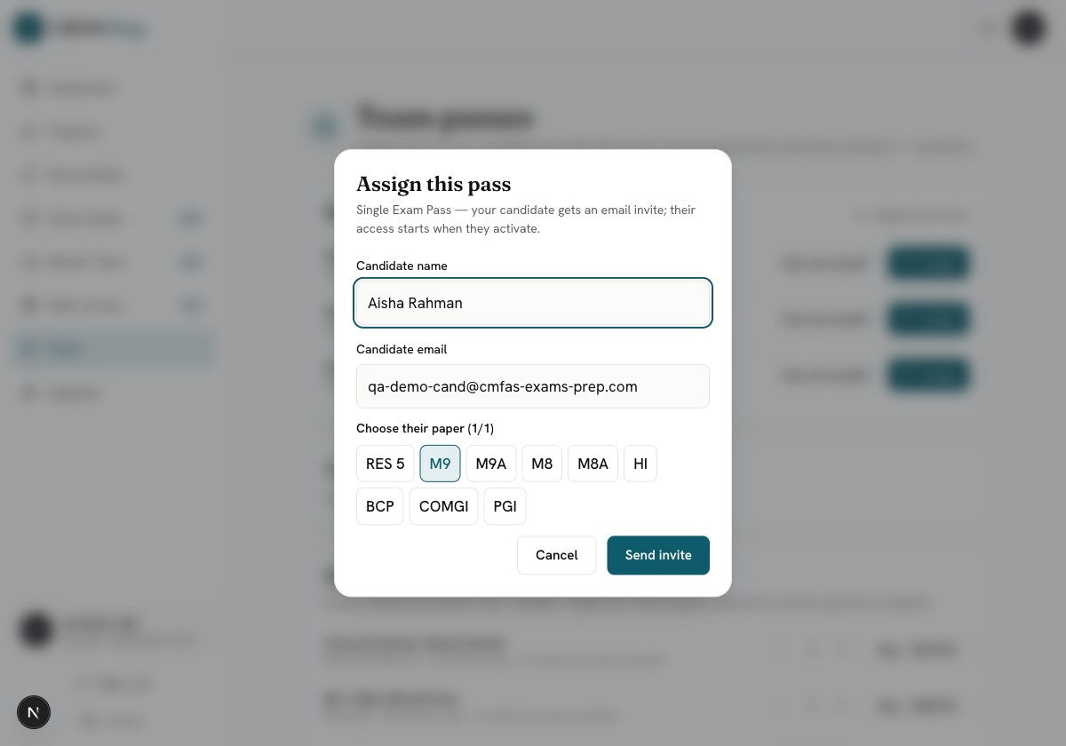 Assign a pass: name, email, paper